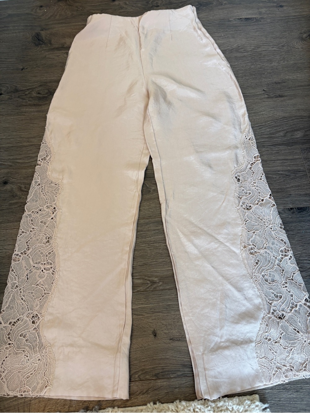H&M Light Blush Wide Leg Pants with Lace Side Panels